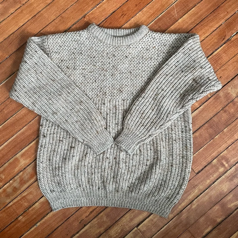 Vintage GRENADIER Mixed-Stitch Tweed Sweater | Oatmeal | Med - Picture 14 of 16